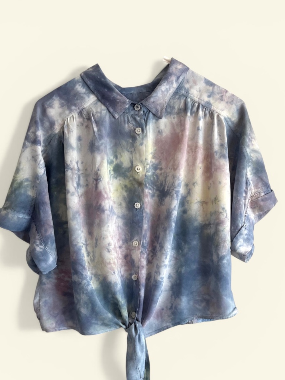American Eagle Tie Dye Blouson Tie Front Blouse Size Medium